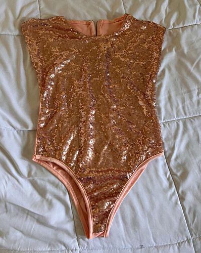 Rose gold sequin bodysuit - gold,
