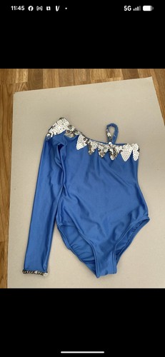 Blue leotard with sequins down - leotard,