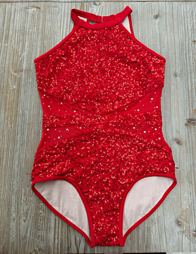 Red sequin halterneck leotard - red,